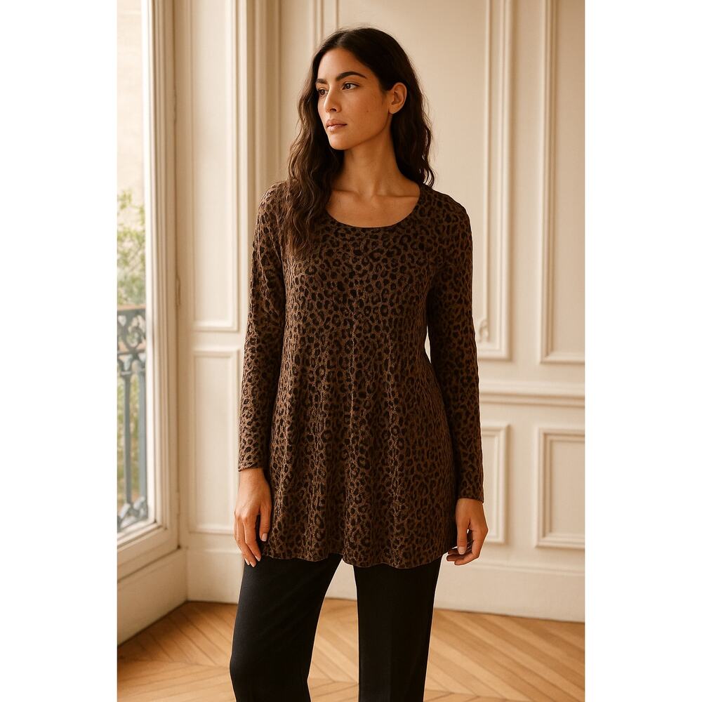 Chico's Brown Leopard Burnout Long Sleeve Semi Sheer Top 3 - Picture 8 of 8